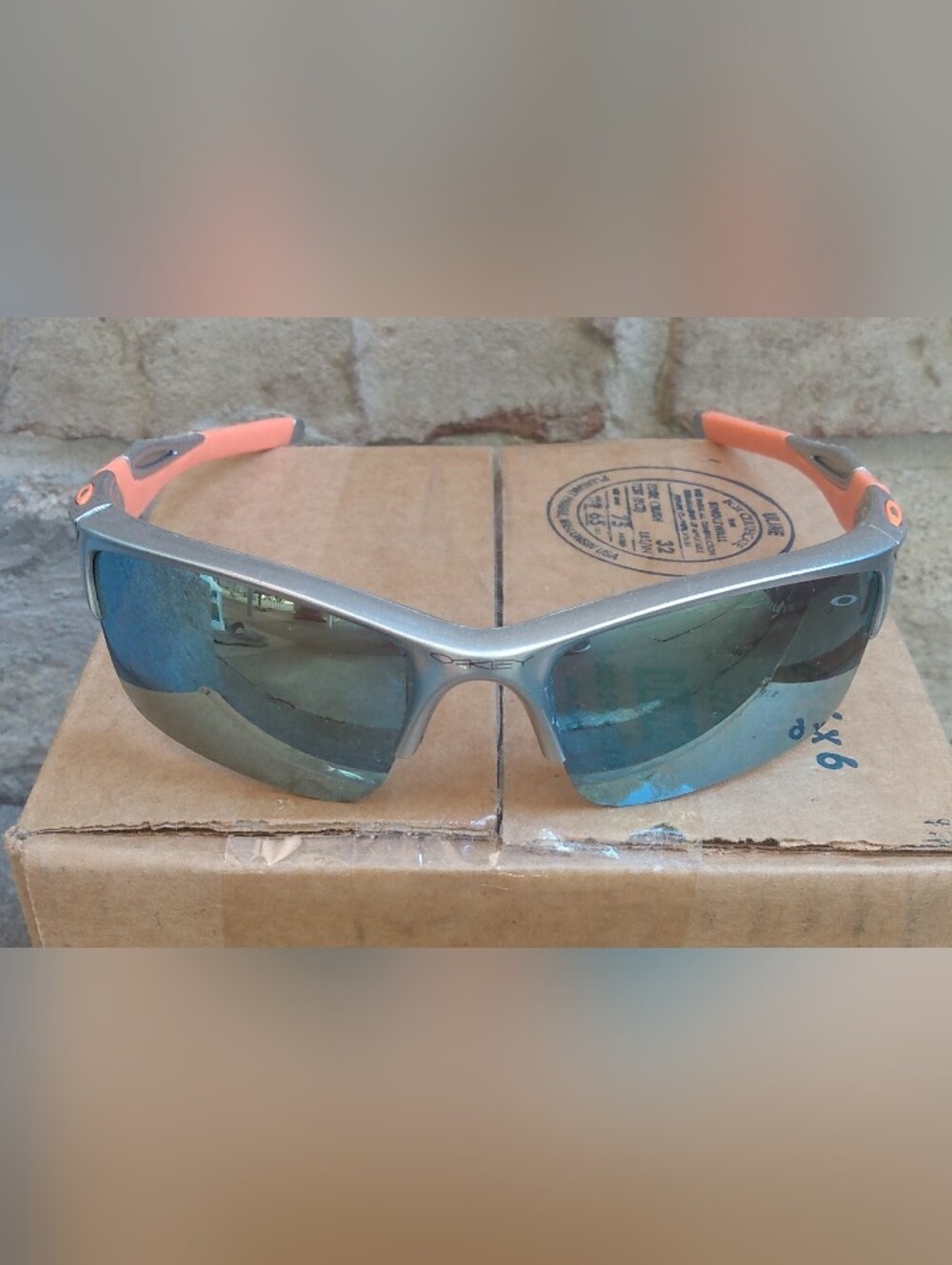 Vintage OAKLEY Half Jacket 2.0 Orange Silver Polarized Reflective Sunglasses -